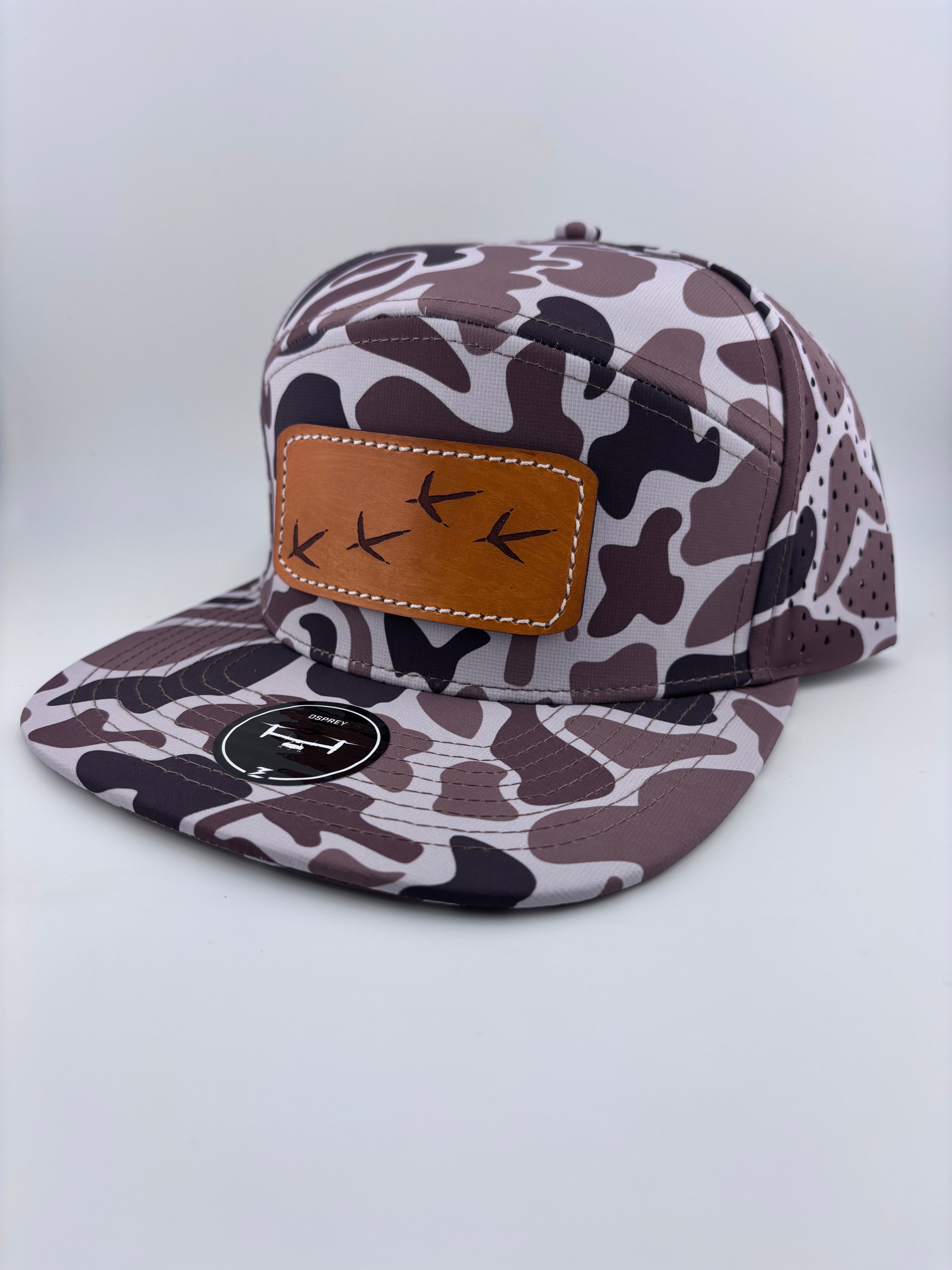 Leather Patch Hat-Turkey Tracks-Highline 7 panel
